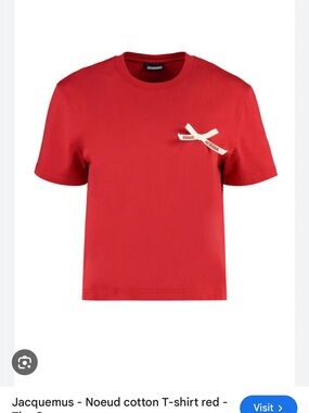 Jacquemus Red Cotton Tee with Cream Logo Bow